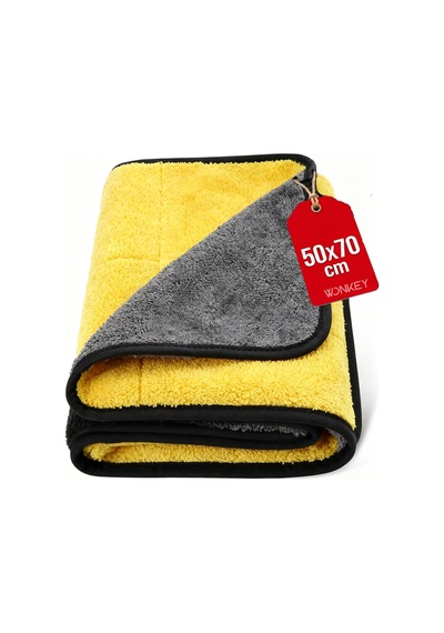 Wonkey - Ultra Kalın Mikrofiber Oto Araba Yıkama Kurulama Havlusu 70x50 Cm, Büyük Boy Çift Katlı Araç Kurutma Bezi
