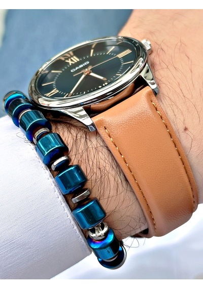 Casio Kahverengi Klasik Model   Deri Kordon Erkek Kol Saati + Bileklik Hediyeli Nda93