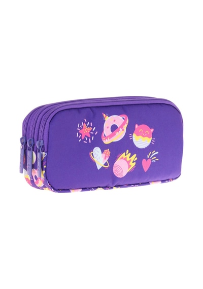 Kaukko Kids Üç Bölmeli Mor, Şekerlemeler, Kız Çocuk Okul Kalem Çantası - L8216 Mor