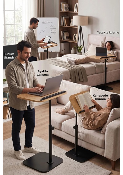 Ayarlanabilir Mdf Laptop Sehpası Ayaklı Çok Amaçlı Sehpa 30x40 Cm Meşe