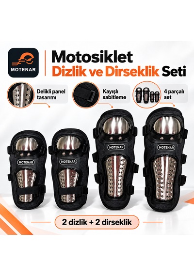 Motenar Motosiklet Dizlik Dirseklik Seti Delikli 4 Parça Siyah