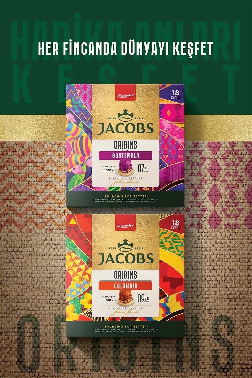 Jacobs Origins Guatemala + Origins Colombia Nespresso Uyumlu Alüminyum Kapsül Kahve 36 Kapsül Kapsül Kahve
