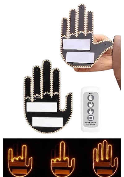 Mey İthalat Kumandalı El Led Araba İçi 4 Farklı Mod El Orta Parmak Led