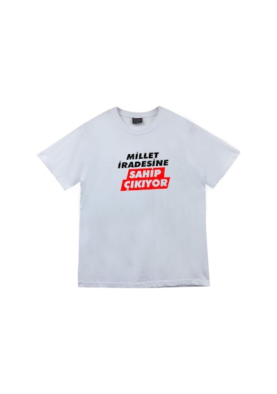 Stoned&Fame Millet Iradesine Sahip Çıkıyor Baskılı Unisex %100 Pamuk Beyaz T-shirt Beyaz