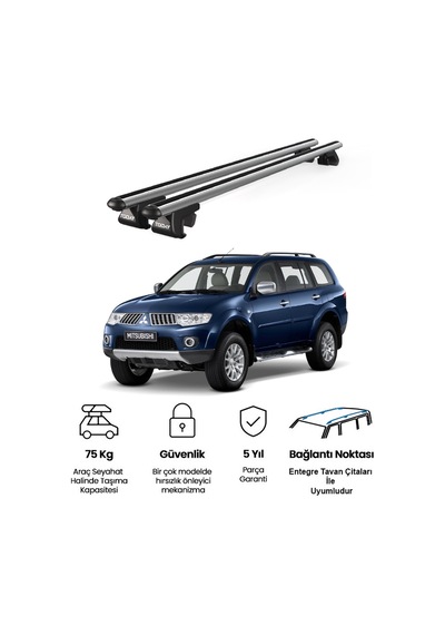 Venüs Mitsubishi Pajero Sport 5d 1996-2008 Uyumlu Gri Ara Atkı Port Bagaj Tavan Barı