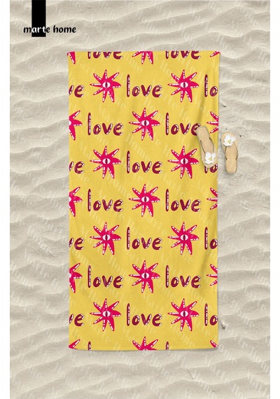 Marte Home Love Baskılı Renkli Plaj Havlusu Sarı