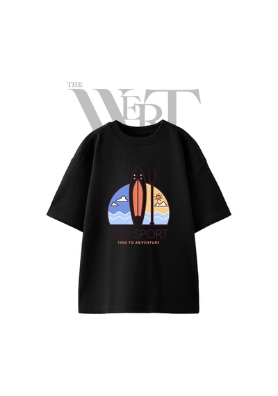 Thewert Sup Board 1 Tasarım Baskılı Ünisex Siyah Oversize T-shirt