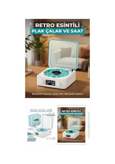Nostalji Plak Çalar Bluetooth Subwoofer 3d Ses Dalgası Retro Müzik Plak Çalar-beyaz