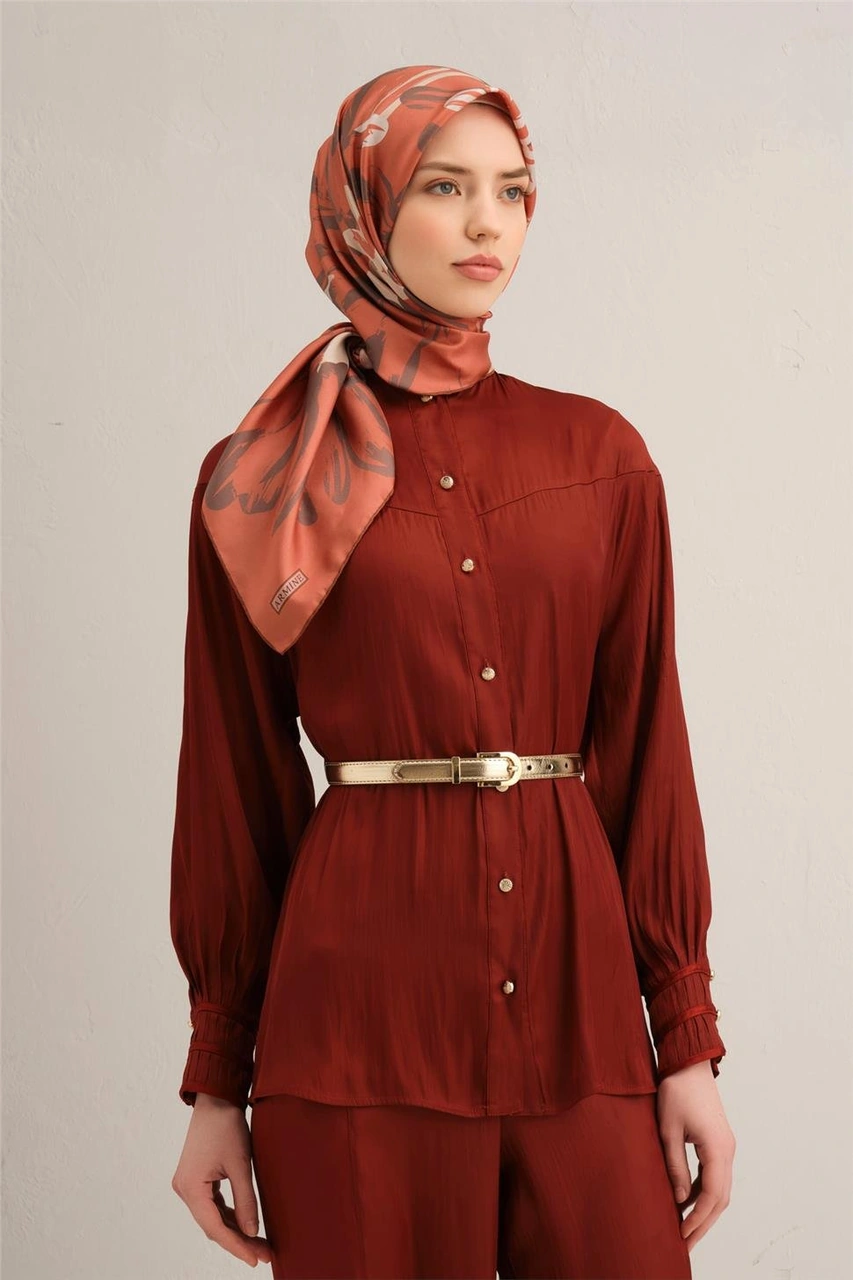 Armine Çiçek Desenli Saf İpek Sura Eşarp 9322d 55 Turuncu