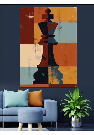 Ahşap Tablo Retro Renkli Modern Satranç Şahı