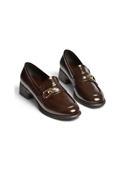 Fox Shoes Z820106460 Kahverengi Rustik Kalın Topuklu Loafer Ayakkabı