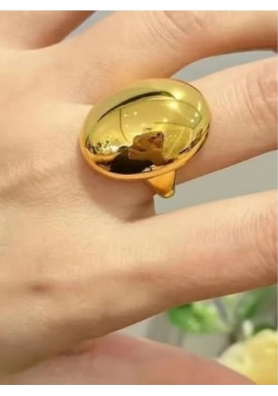 Oval Ayarlanablir Golda Renk Çelik Yüzük Gold