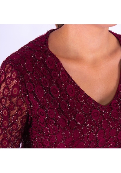 Nidya Moda Büyük Beden Kadın Bordo Dantel Abiye Elbise-4009Yb Bordo