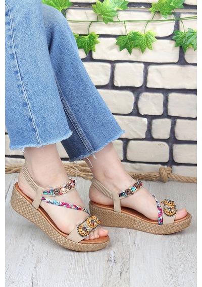 Vojo Daisy Rahat Taban Taş Boncuk Detaylı Kadın Sandalet 267800001858 14 Bej Bej