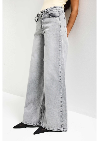 Itsbasic Kadın Gri 4s5-12 Palazzo Fit Bağcıklı %100 Koton Denim Jean