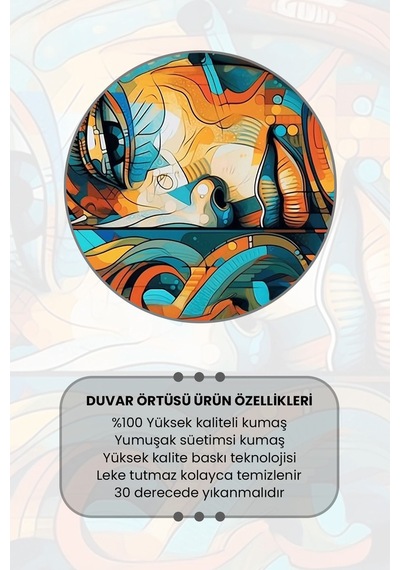 Renkli Soyut Yüzler Desenli Duvar Halısı Duvar Örtüsü Tapestry Süet Dokulu Kumaş