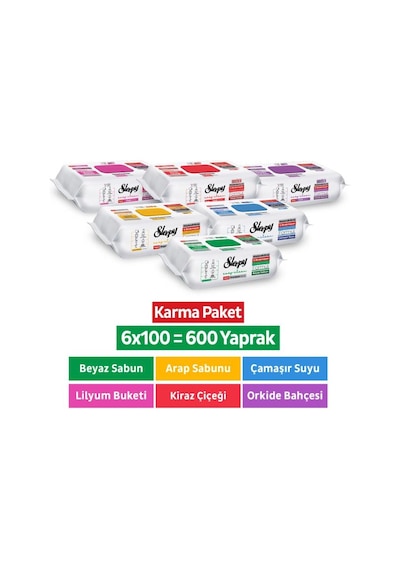 Sleepy Easy Clean Premium + Çiçek Serisi Yüzey Temizlik Havlusu Mendili 6x100 Karma Paket Beyaz