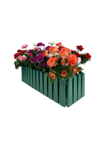 Yapay Çiçek Yeşil Çit Balkon Saksısı Renkli Açelya Çiçekli 55x20C