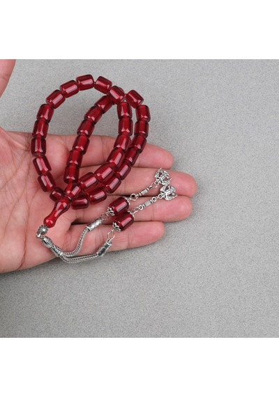Katalin Çubuk Alpaka Püsküllü Kapsül Kesim 9x12mm Tesbih - Şeffaf Bordo Bordo