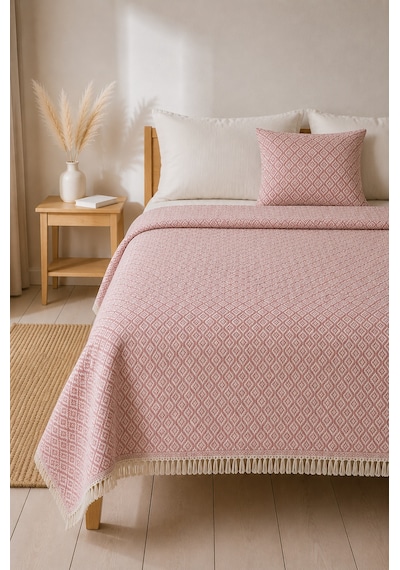 Dokuma Pike Çiftkişilik 200x220 Çok Amaçlı Bohem Yatak Örtüsü Pembe