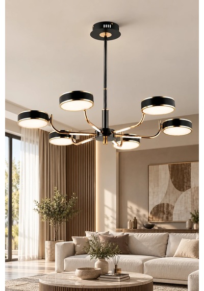 Modern Premium Led 6'lı Siyah Gold Sarkıt Avize Salon Oturma Odası Mutfak Yatak Odası Avizesi 54w