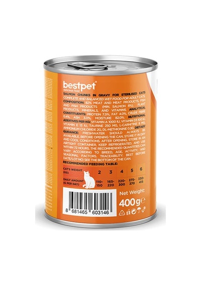 Bestpet Parça Etli Somon Balıklı Yetişkin Kedi Konservesi 6 Adet 400 Gr 243-20013.02