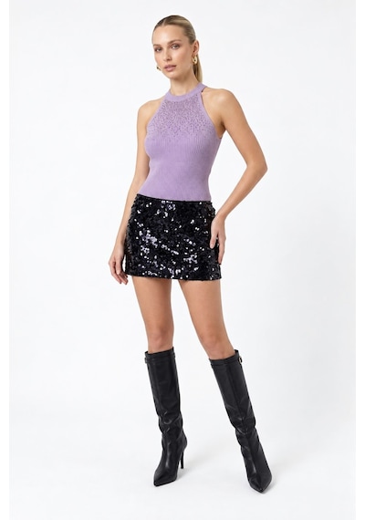 Neden Tekstil Kadın Taşlı Fitilli Halter Yaka Crop Bluz - Lila
