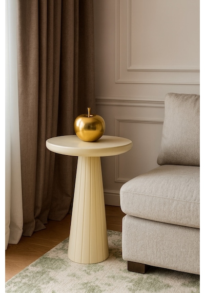 Krem Renk Doğal Masif Mantar Sehpa Şık Ve Minimal Yan Sehpa - Coffee Table - Zigon Bej