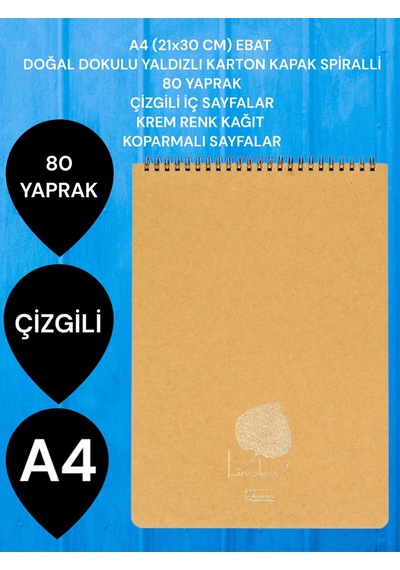 Çizgili A4 21x30 Cm 80 Yaprak Karton Kapak Spiralli Krem Renk Sayfalar Üstten Açılır Linden Sarı