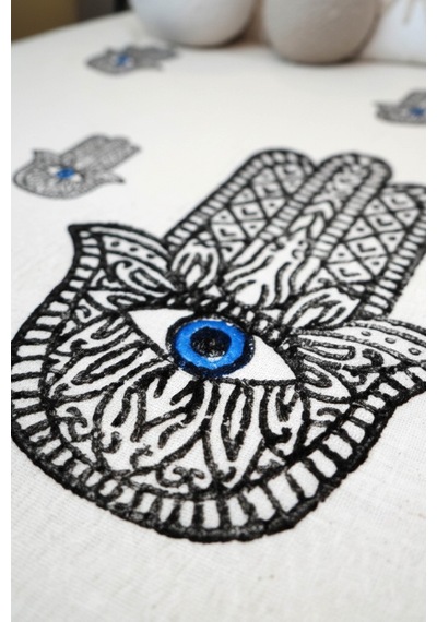 Hand Of Fatima Dekoratif Örtü 240 X 260 Cm Sarı