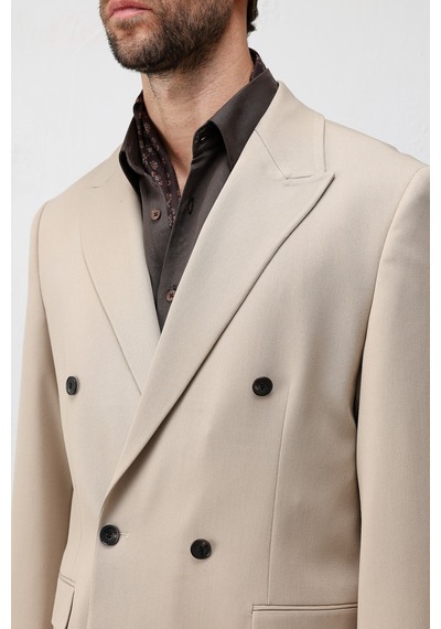 Antioch Relax Fit Kruvaze Erkek Blazer Ceket Bej