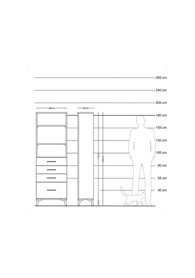 Arges Dolap 3 Raflı 4 Çekmeceli 88x30x182 Antrasit-antrasit Antrasit