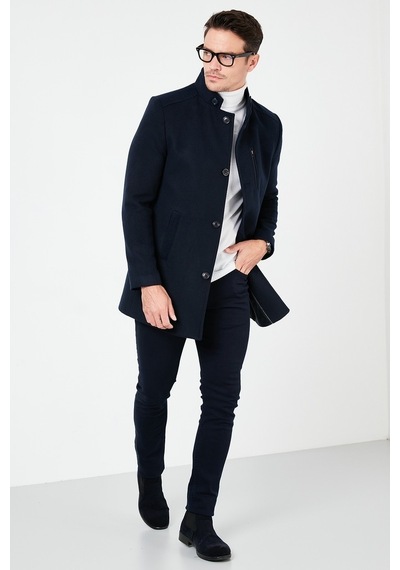 Buratti Slim Fit Düğmeli Dik Yaka Kaşe Erkek Kaban 5840099 Lacivert