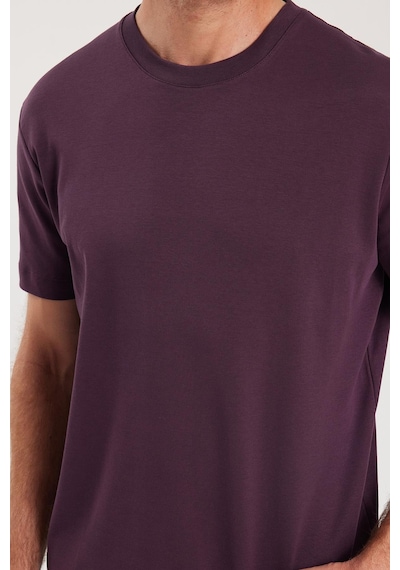 Tudors Unisex Relax Fit Rahat Kesim %100 Pamuk Yumuşak Dokulu Hafif Kalın Eflatun Bisiklet Yaka Tişört-36913 Eflatun