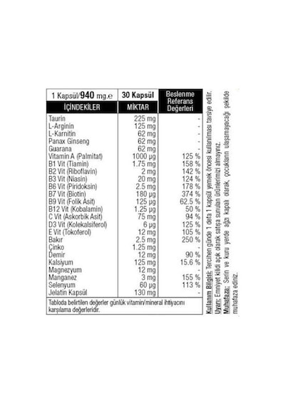 Sepe Natural L-Gintau Multivitamin Mineral İçeren Takviye Edici Gıda 980 MG 30 Kapsül