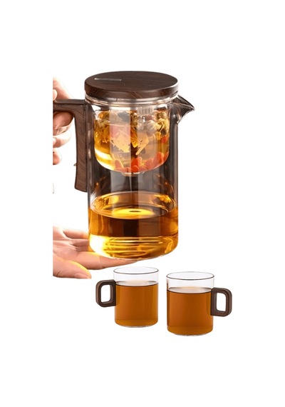 Borosilikat Cam Sihirli Demlik 720 Ml Isıya Dayanıklı 2 Bardaklı Bitki Çayı Demleme Seti Çok Renkli