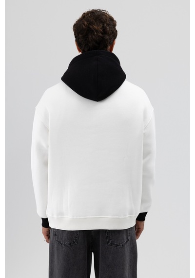Vamos Çift Renk Baskılı Oversize Sweatshirt Ekru