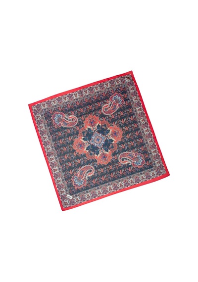Mim Eşarp Prime Pamuk Etnik Desenli Eşarp 90x90 Cm Kırmızı - Koyu Lacivert