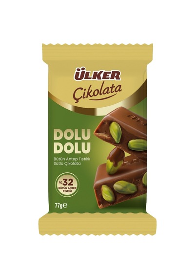 Ülker Çikolata Dolu Tablet 77 G Antep Fıstıklı - Dolu Dolu Lezzet 3'li Ekonomik Paket - 3 Adet Tarı