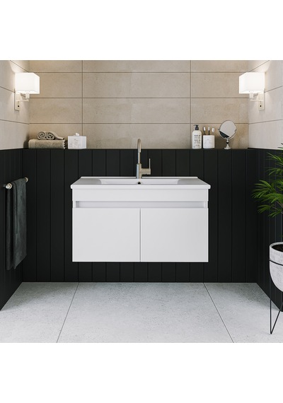 Banos Ld3 Ayaksız 2 Kapaklı Lavabolu Beyaz 85 Cm Banyo Dolabı Beyaz