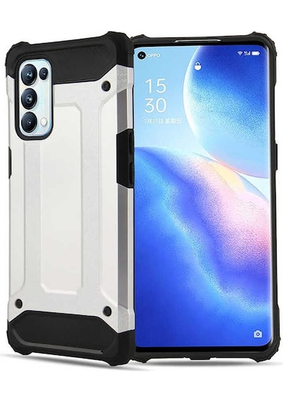 Noktaks - Oppo Uyumlu Oppo Reno 5 Pro 5g - Kılıf Çift Katman Zırh Tank Crash Military Kapak - Gri