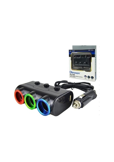 Olesson 1523 12-24v Çift Usb Girişli 120w 80cm Kablolu 3'lü Araç Çakmak Çoklayıcı