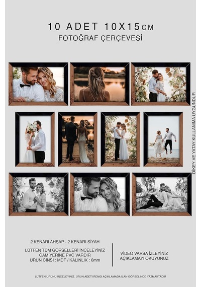 Yhfoto 10 Adet 10x15 Mdf Ahşap Siyah 2 Renk Karışık