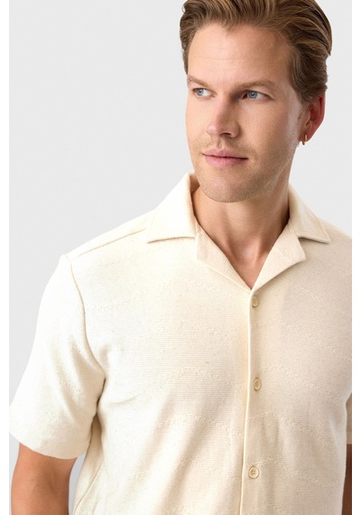 Backandbond Ekru Relaxed Fit Küba Yaka Örme Gömlek Bej