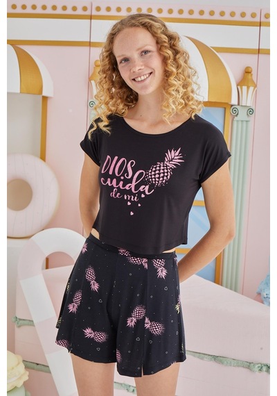 Sevim Kadın Kısa Kol Siyah Şortlu Pijama Takım C9t1n851 001