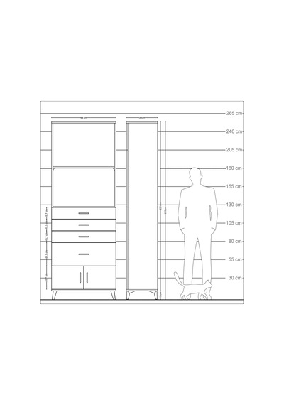 Arges Dolap 2 Raflı 4 Çekmeceli 2 Kapaklı 88x30x243 Çam-çam Çam