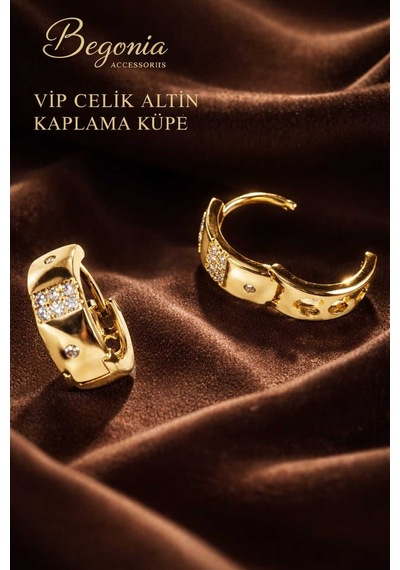 Vip Çelik Altın Kaplama Zirkon Taşlı Kadın Küpe Minimal Figürlü Çivi Halka Küpe Paslanmaz Kararmaz Alerji Yapmaz Şık Zarif Günlük Ve Özel Gün Küpe A36 Altın