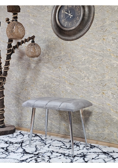 Zafir Krom Sivriltme Ayaklı 60 Cm Puf Bench - Puf - Bench - Oturak - Mutfak Oturağı - Antre Oturağı Gri
