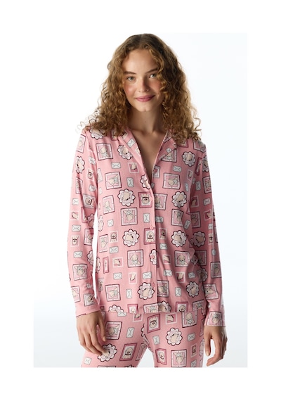 Penti Pembe Postcard Fitilli Uzun Kollu Gömlek Pantolon Pijama Takımı Pk32