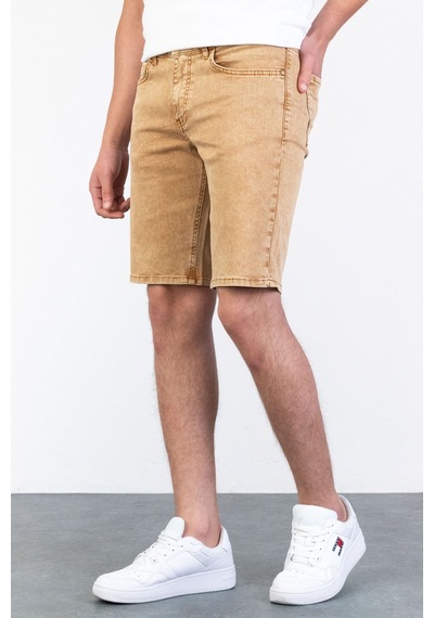 HLT Jeans Erkek Bej Melanj Slim Kesim Comfort Likralı Denim Esnek Jeans Kot Şort Thomas-Desert 001